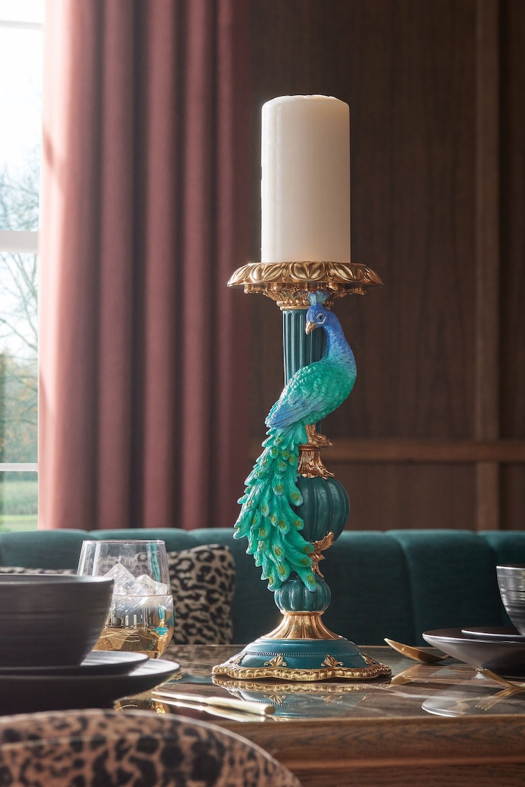 Teal Blue Peacock Candle Holder - Image 1 of 1