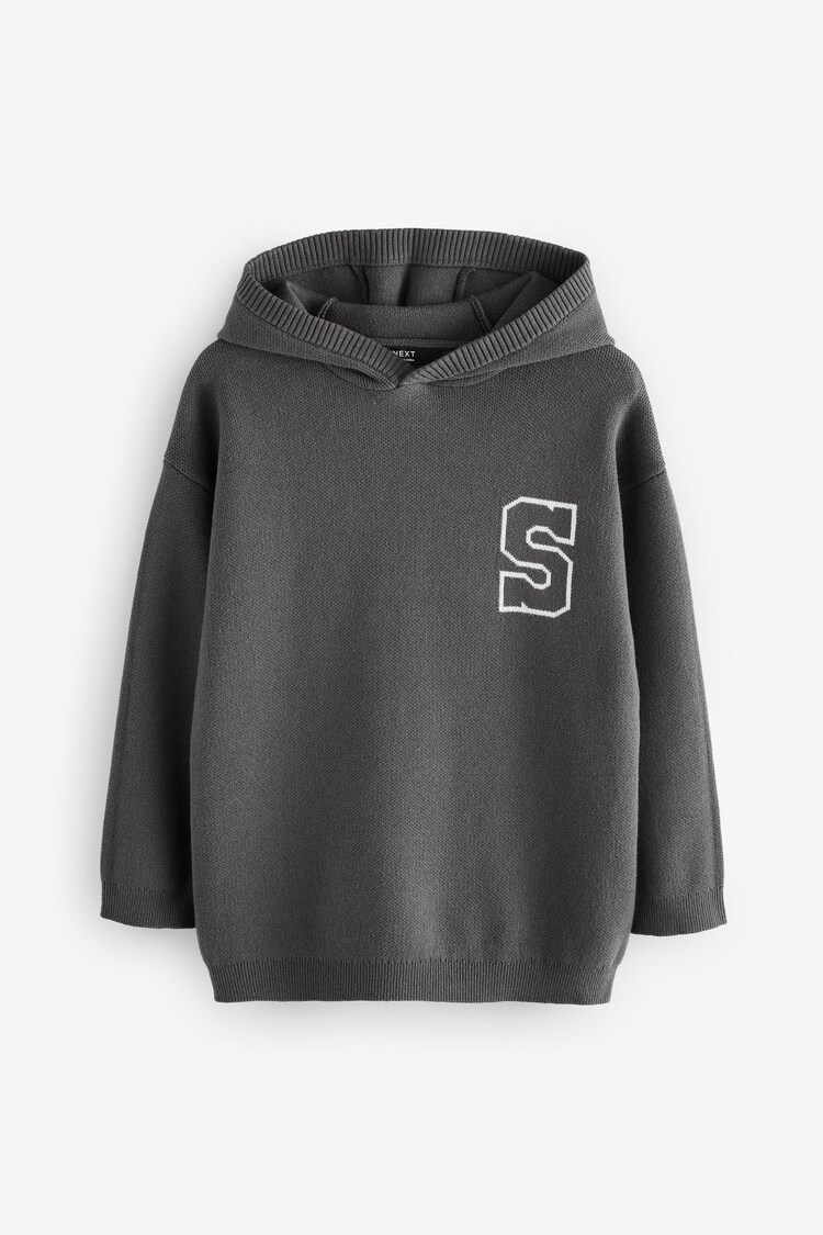 Charcoal Grey Knitted 100% Cotton Hoodie (3-16yrs) - Image 1 of 1