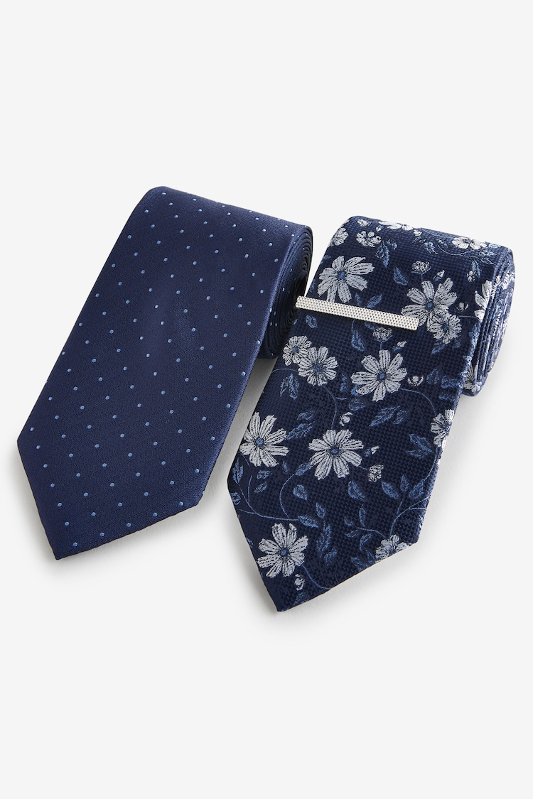 أزرق كحلي مورّد/أزرق بنمط منقط - Design Ties And Tie Clips 2 Pack - صورة 1 من 1 أزرق كحلي مورّد/أزرق بنمط منقط - Design Ties And Tie Clips 2 Pack - صورة 1 من 1