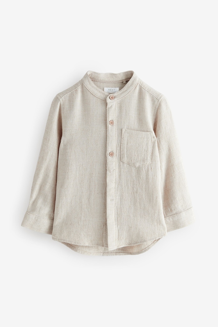 Neutral Linen Grandad Collar Linen Mix Shirt (3mths-7yrs) - Image 1 of 1