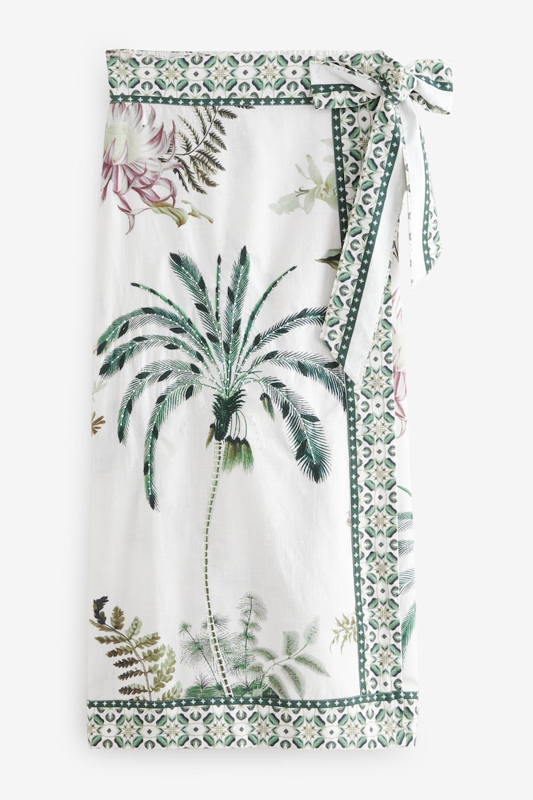 Ecru White 100% Cotton Wrap Midi Skirt - Image 1 of 1