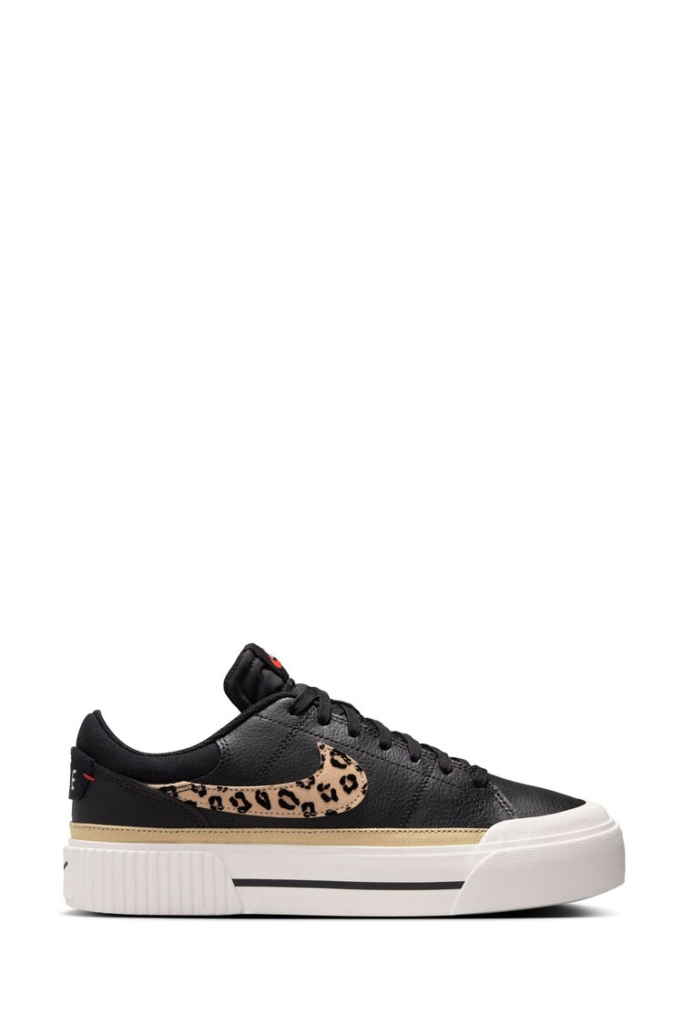 Nike Black/Leopard Court Legacy Lift Platform Trainers - Image 1 of 1