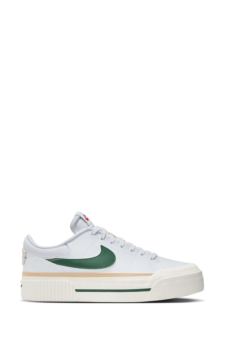Nike White/Green Court Legacy Lift Platform Trainers - Image 1 of 1