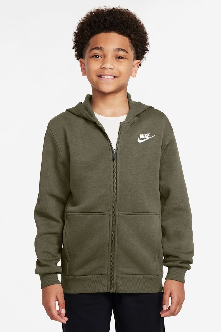 Nike Medium Olive Green Club Fleece Zip Through Hoodie - Image 1 of 1
