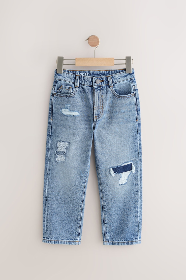 Mid Blue Distressed Loose Fit Authentic 100% Cotton Jeans (3-16yrs) - Image 1 of 1