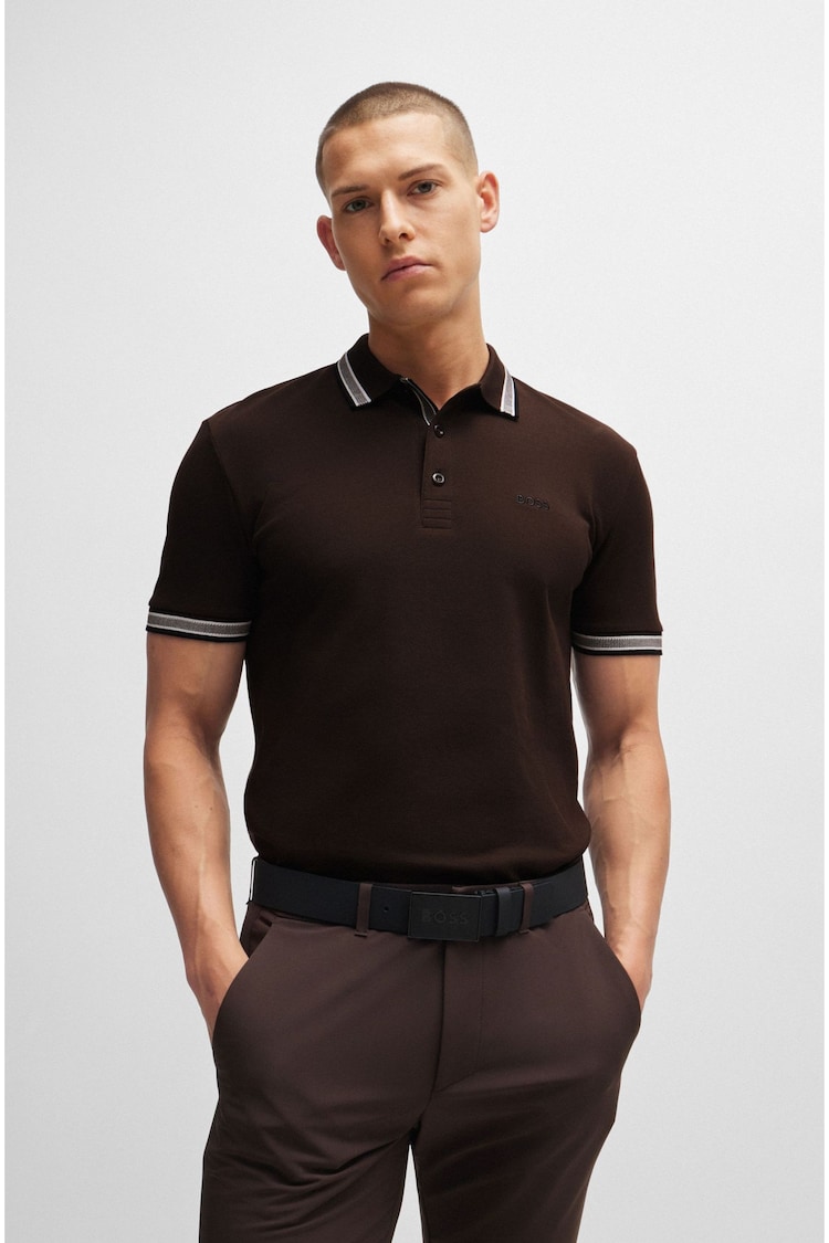 Braun - BOSS – Paddy – Polo-Shirt mit Streifen aus 100 % Baumwolle - Bild 1 von 1