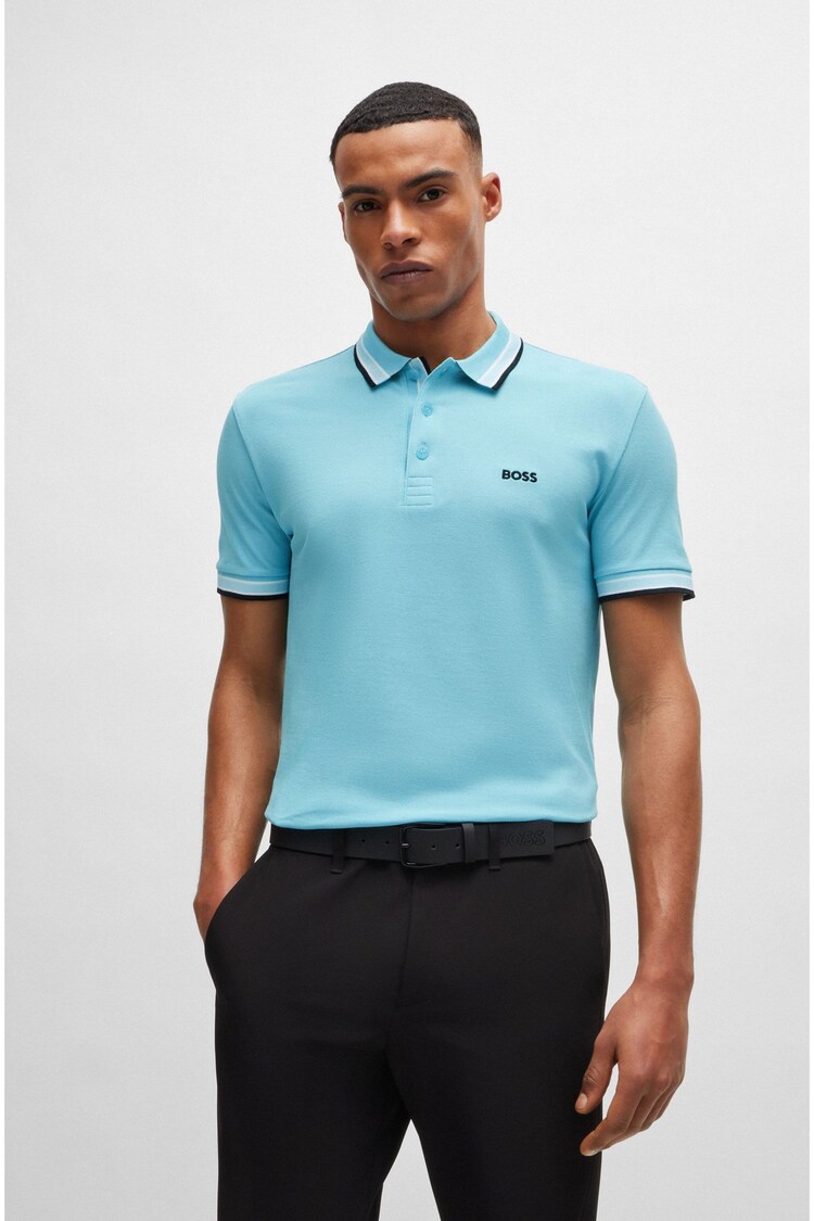 Himmelblau - BOSS – Paddy – Polo-Shirt mit Streifen aus 100 % Baumwolle - Bild 1 von 1
