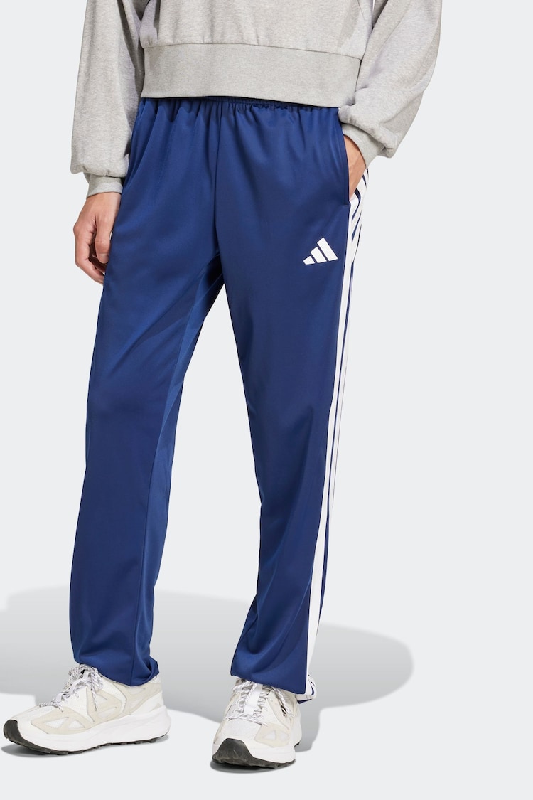 adidas Blue Regular Fit 3-Stripes Tricot Open Hem Track Joggers - Image 1 of 1