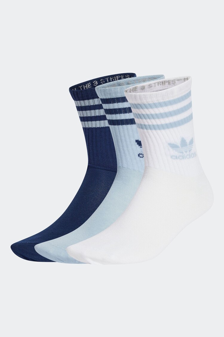 adidas Originals Blue Mid Cut Crew Socks 3 Pack - Image 1 of 1
