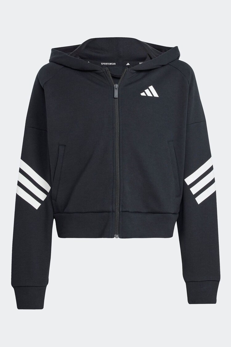 adidas Black Future Icons 3 Stripe Full Zip Hoodie - Image 1 of 1