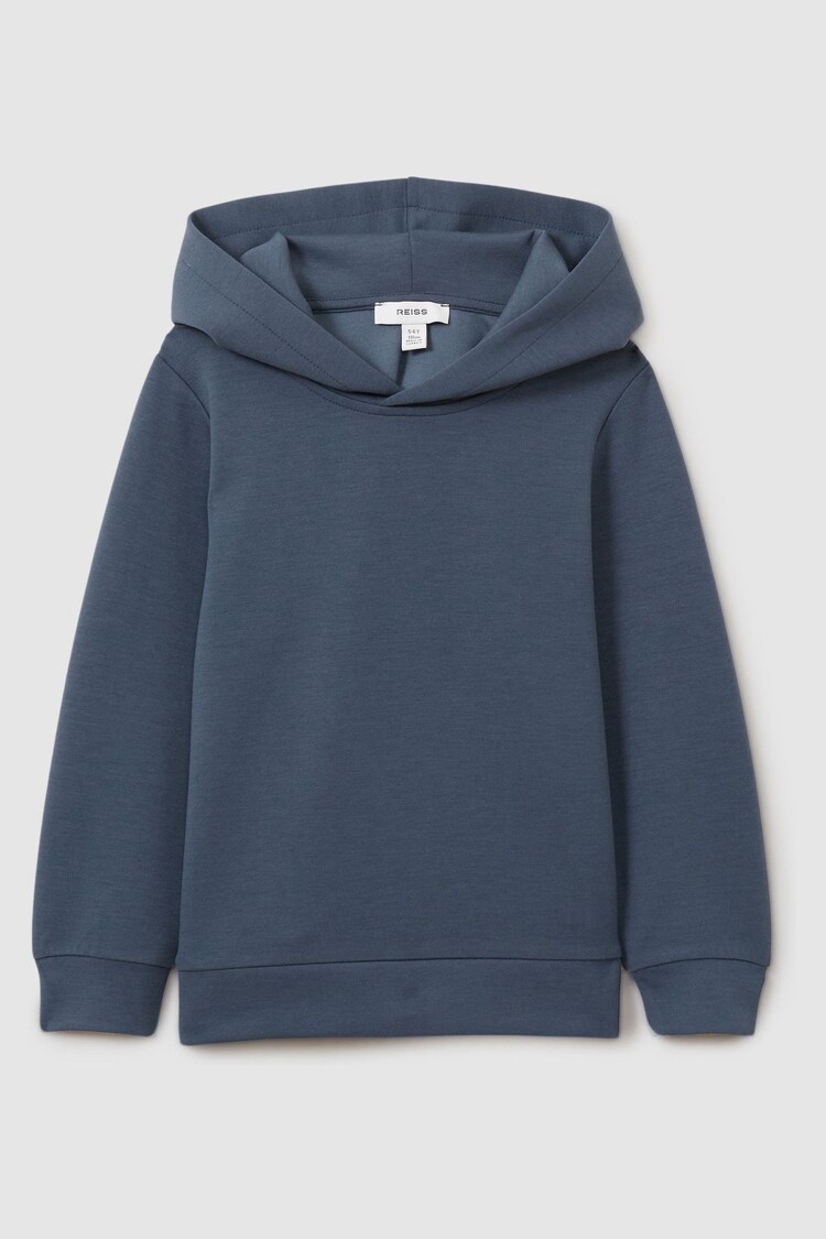 Dark Diesel Blue - Reiss Fabien Interlock Jersey Hoodie - Imagen 1 de 1