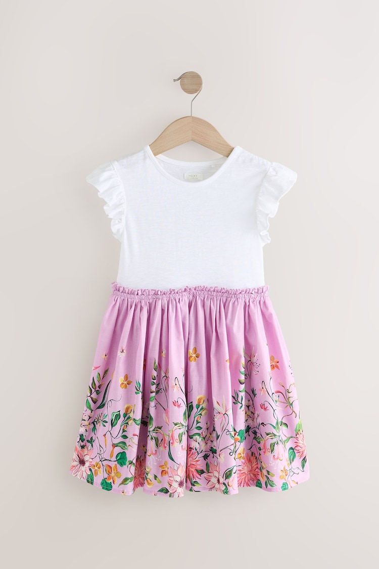 Lilac Purple Floral Print Skirt 100% Cotton Dress (3-12yrs) - Image 1 of 1