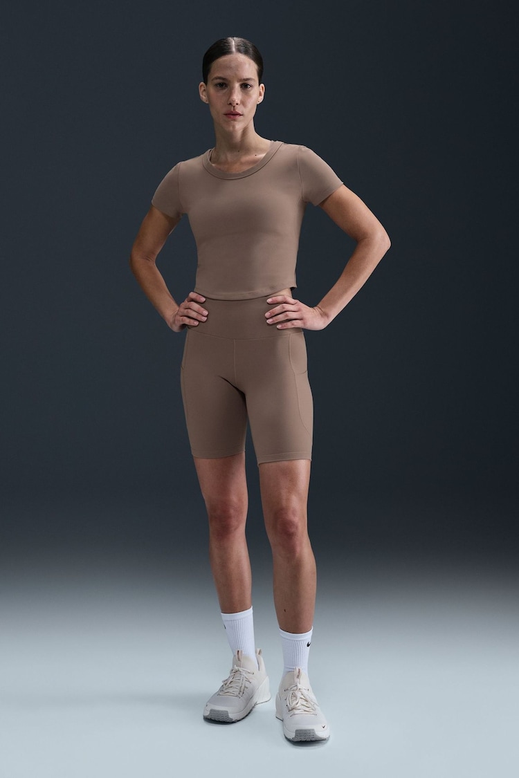 Nike Mink Brown One High-Waisted Cycling Shorts With Pockets - Image 1 of 1