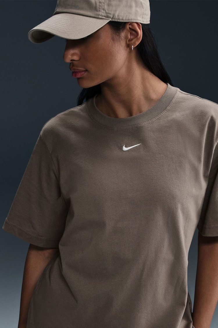 Nike Brown Oversized Mini Swoosh Sportswear T-Shirt - Image 1 of 1