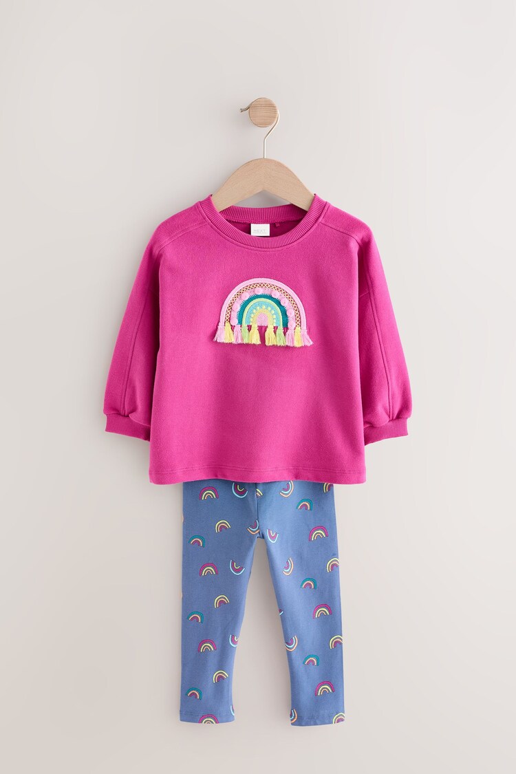 Pink Rainbow Applique Long Sleeve Top and Leggings Set (3mths-7yrs) - Image 1 of 1