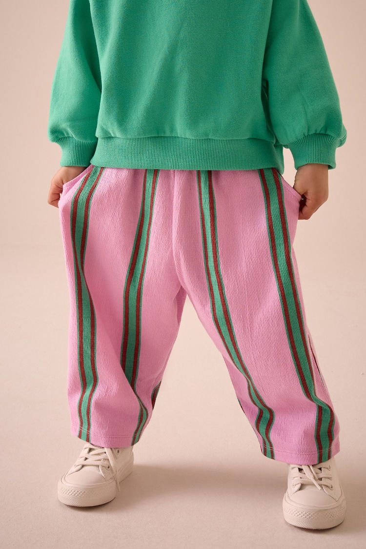 Pink/Green Stripe Textured Barrel Leg Trousers (3mths-7yrs) - Image 1 of 1