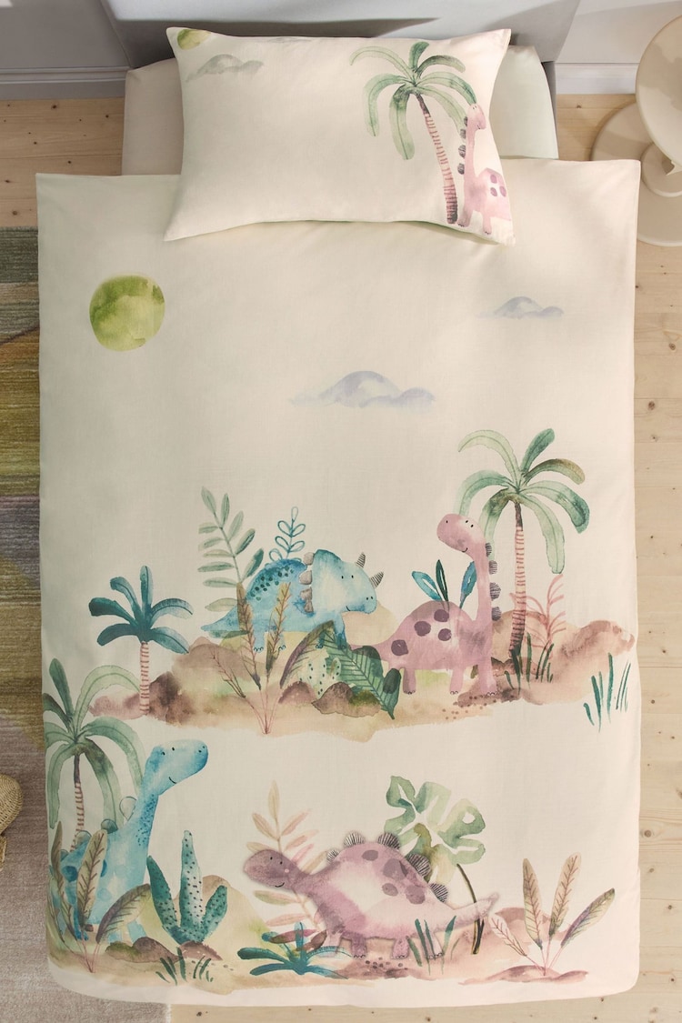 Natural Dinosaurs 100% Cotton Textured Printed Duvet Cover and Pillowcase Set - Image 1 of 1