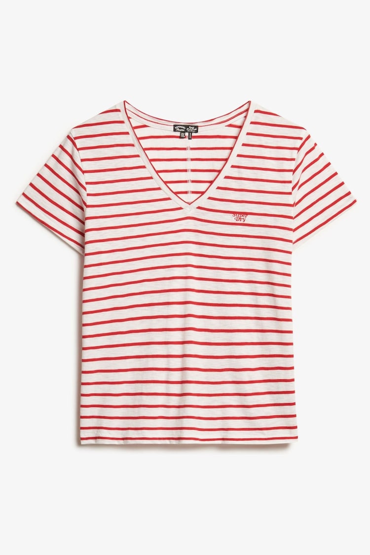 Superdry Red Slub Embroidered Relaxed V-Neck T-Shirt - Image 1 of 1