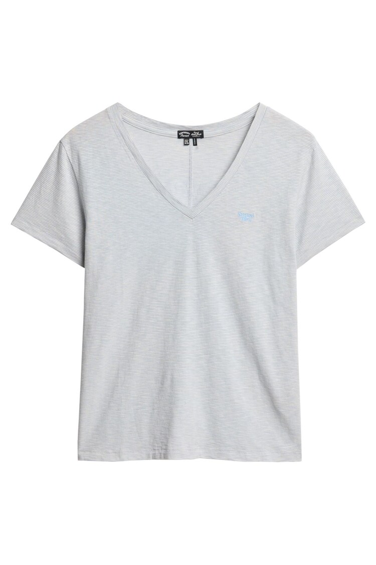 Superdry Blue Slub Embroidered Relaxed V-Neck T-Shirt - Image 1 of 1