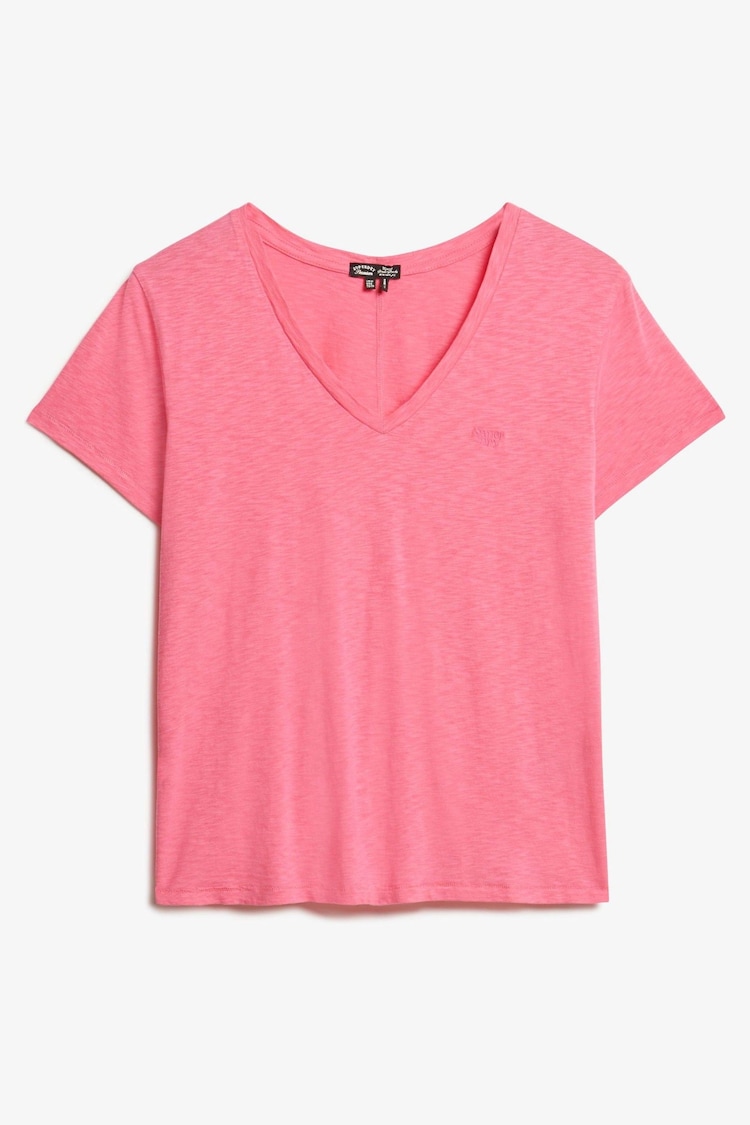 Superdry Pink Slub Embroidered Relaxed V-Neck T-Shirt - Image 1 of 1