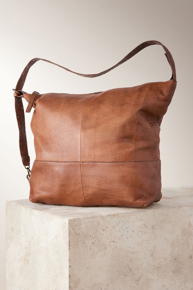 Tan Brown Leather Studded Shoulder Bag - Image 1 of 1