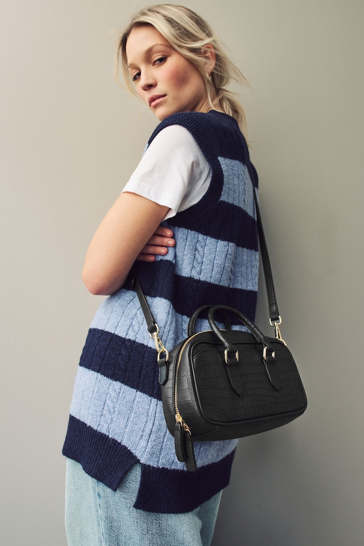 Black Leather Mini Bowler Bag - Image 1 of 1