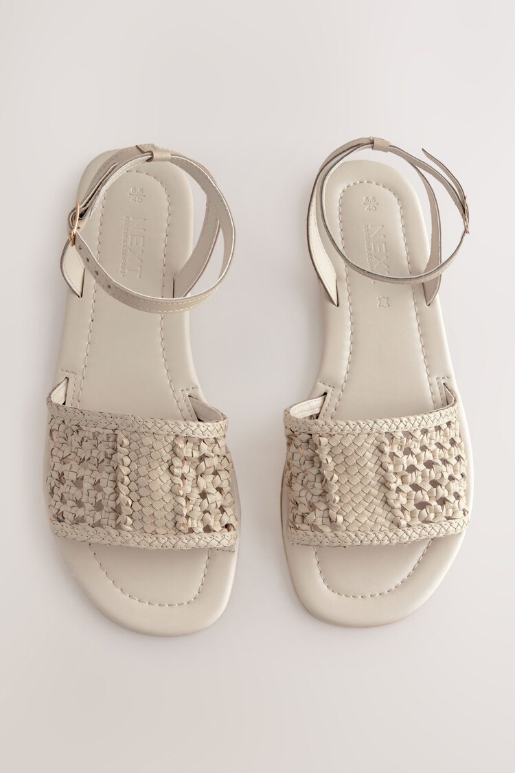 Bone White Leather Standard/Wide Fit Forever Comfort® Woven Flat Sandals - Image 1 of 1