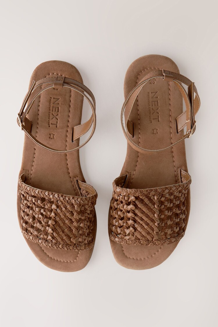 Tan Brown Leather Standard/Wide Fit Forever Comfort® Woven Flat Sandals - Image 1 of 1