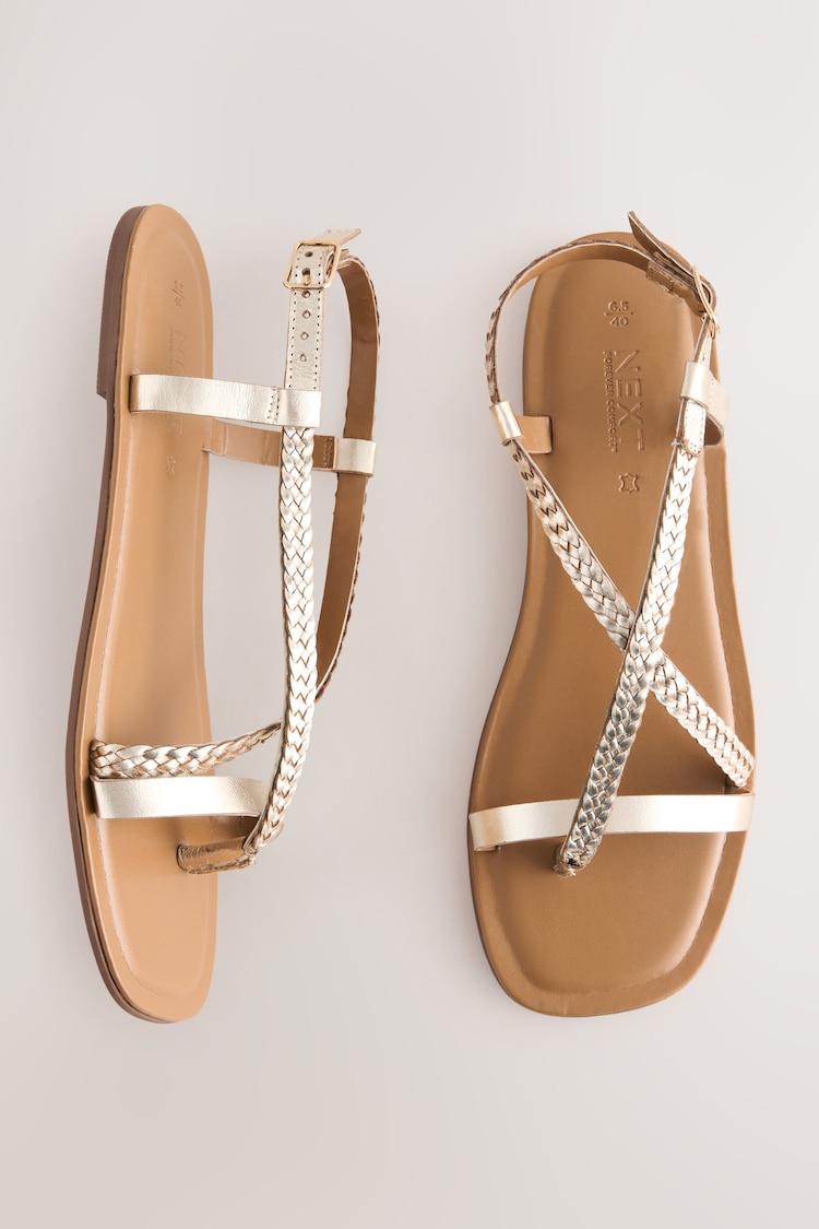 Rose Gold Leather Standard/Wide Fit Forever Comfort® Plait Strappy Toe Thong - Image 1 of 1