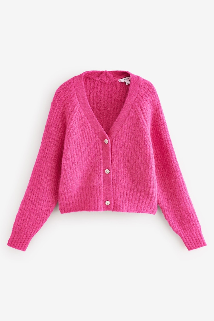 Pink Bright Gem Button Chunky Knitted Cardigan with Wool - Image 1 of 1