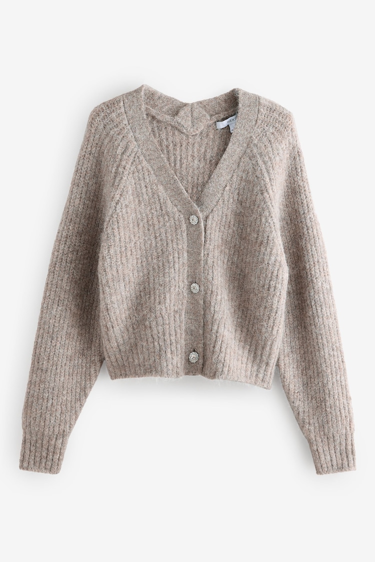 Graubraun - Gem Button Chunky Knitted Cardigan with Wool - Bild 1 von 1 Graubraun - Gem Button Chunky Knitted Cardigan with Wool - Bild 1 von 1