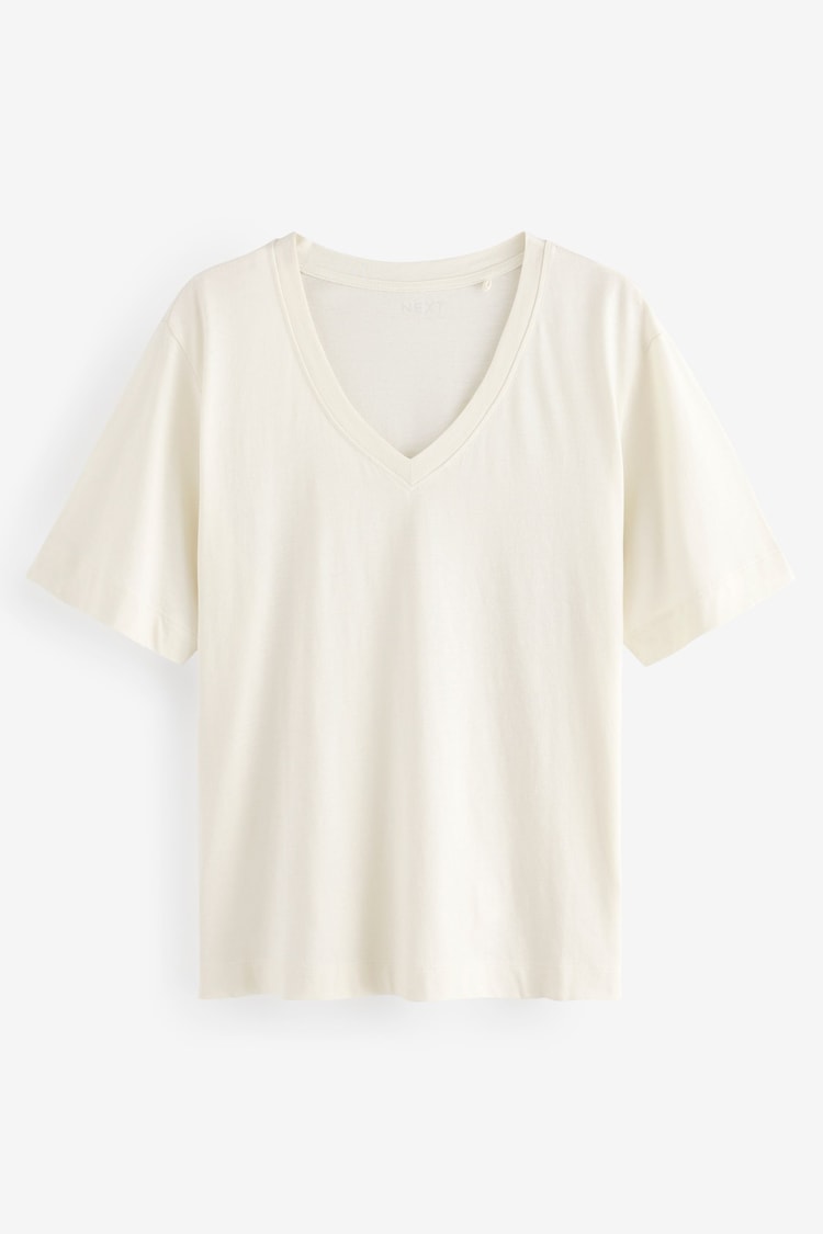 Ecru Cotton Modal Slouch V-Neck T-Shirt - Image 1 of 1