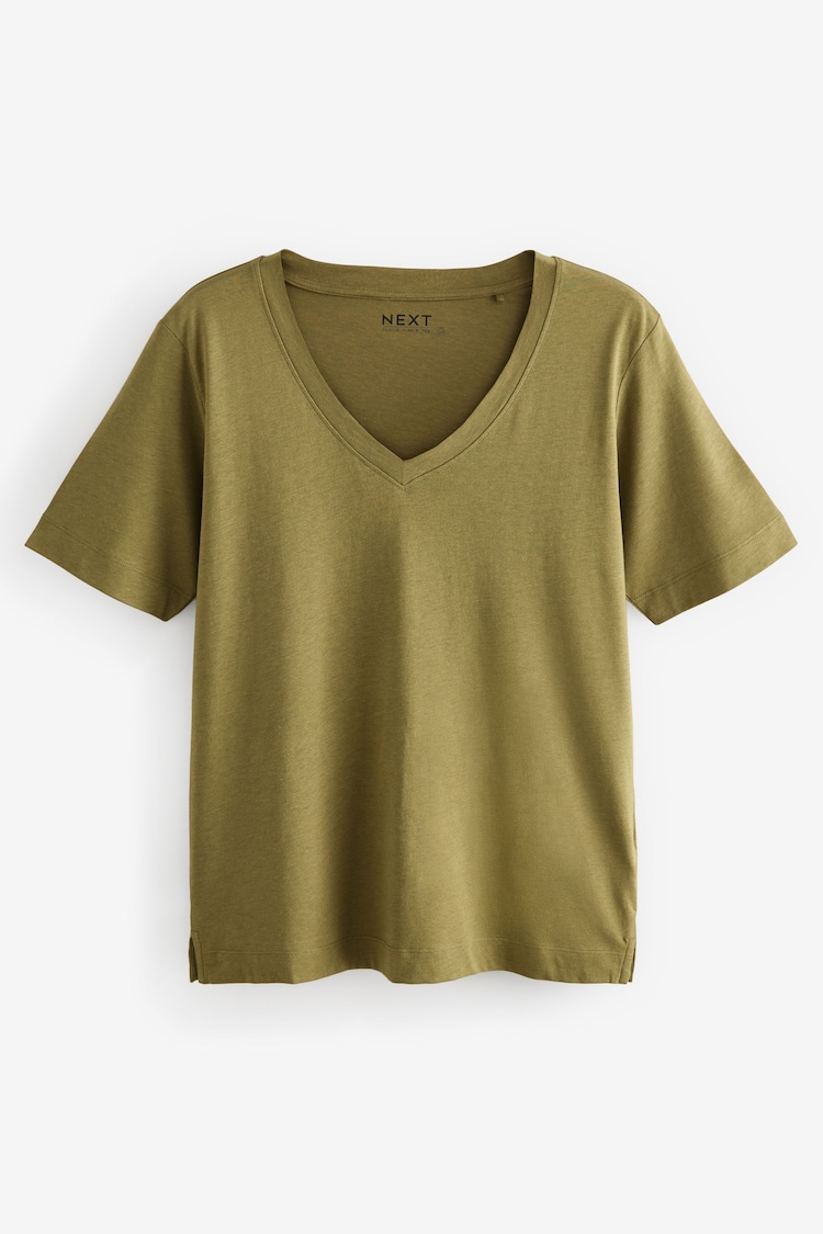 Olive Green Cotton Modal Slouch V-Neck T-Shirt - Image 1 of 1