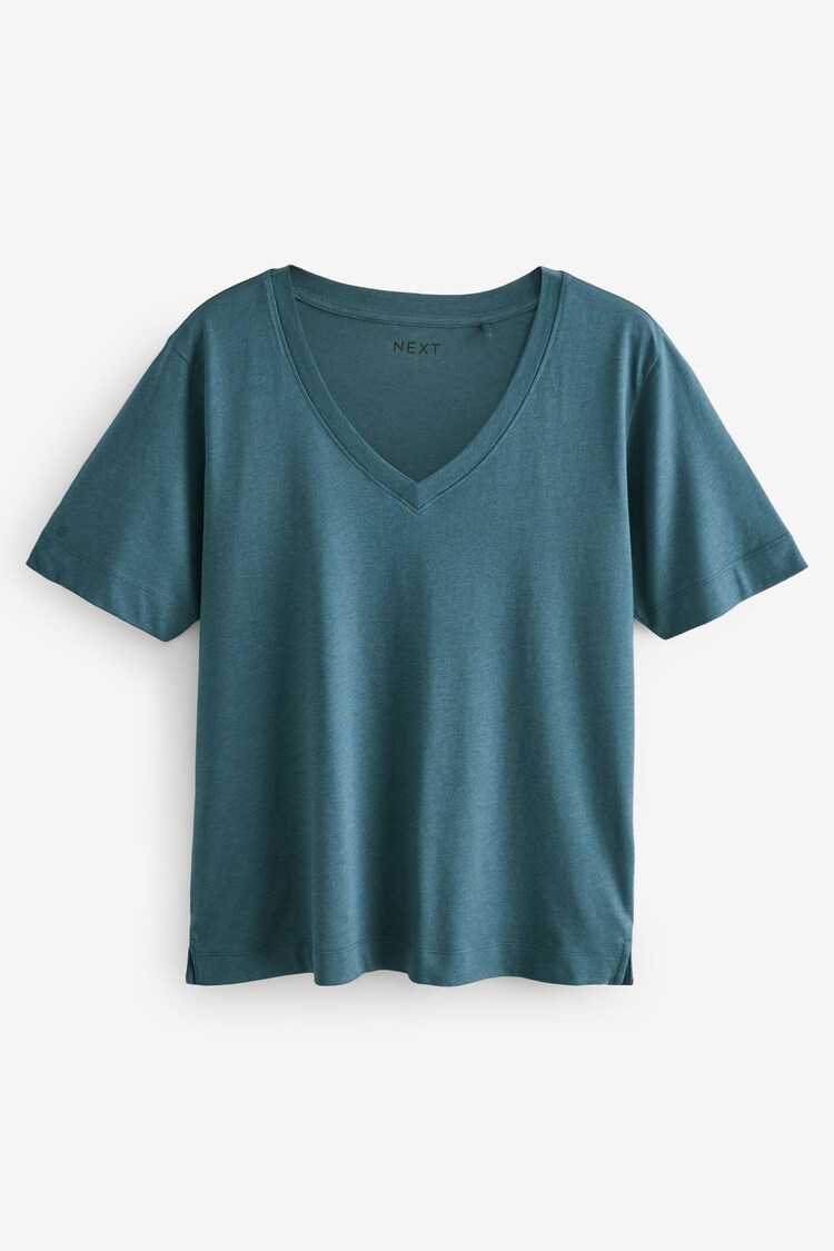 Teal Blue Cotton Modal Slouch V-Neck T-Shirt - Image 1 of 1