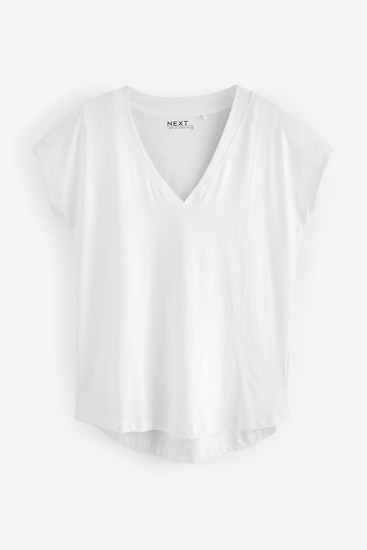 New White V-Neck Cap Sleeve T-Shirt - Image 1 of 1
