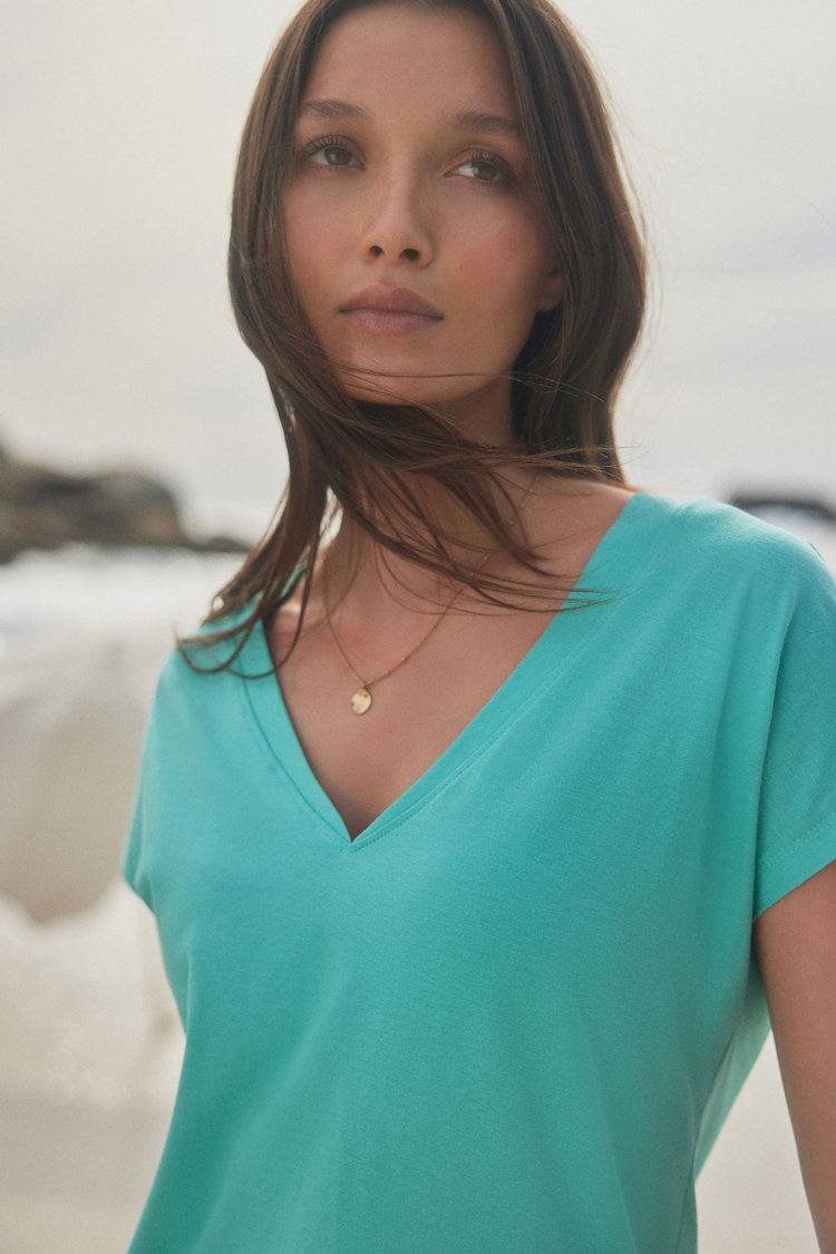 Blue V-Neck Cap Sleeve T-Shirt - Image 1 of 1