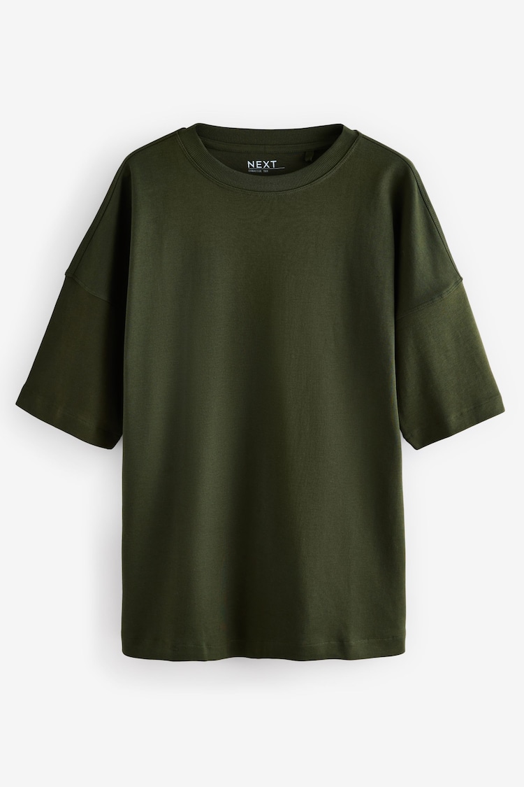 Forest Green 100% Cotton Relaxed Fit Heavyweight Longline Crew Neck T-Shirt - Image 1 of 1