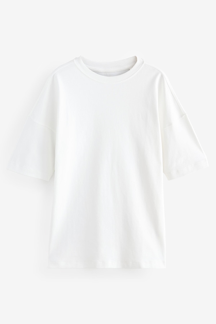 White 100% Cotton Relaxed Fit Heavyweight Longline Crew Neck T-Shirt - Image 1 of 1
