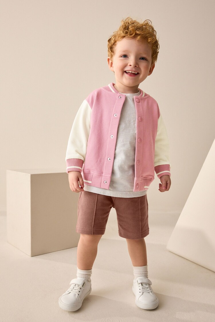 Pink/Brown Jersey Letterman 100% Cotton Jacket and Shorts Set (3mths-7yrs) - Image 1 of 1