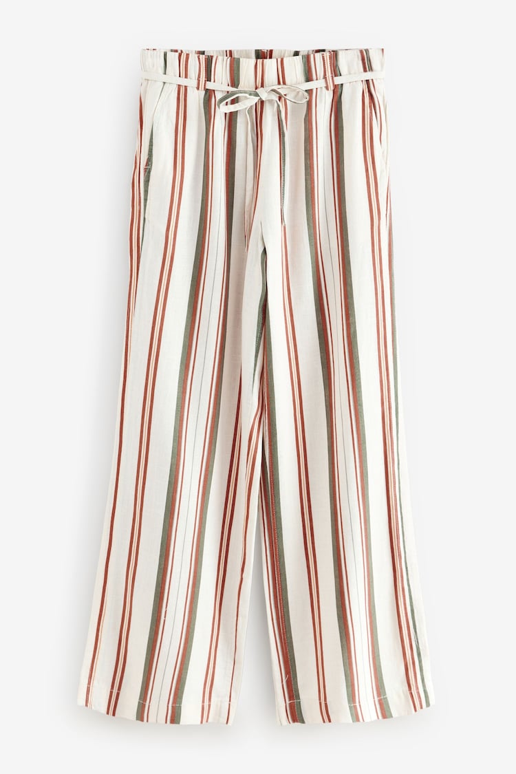 Rayure Ecru - Pantalon Blend lin large à taille nouée - Image 1 of 1