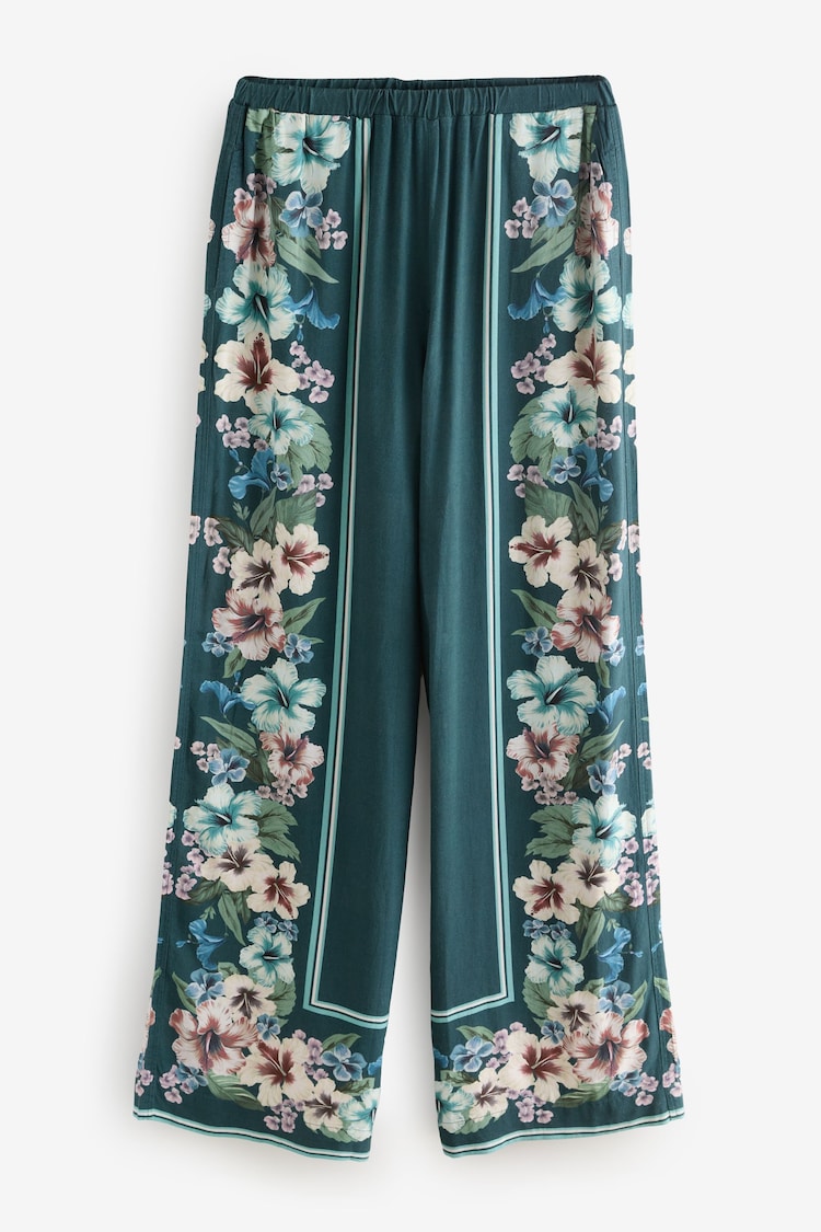 Teal Green Wide Leg Trousers with Linen - Image 1 of 1
