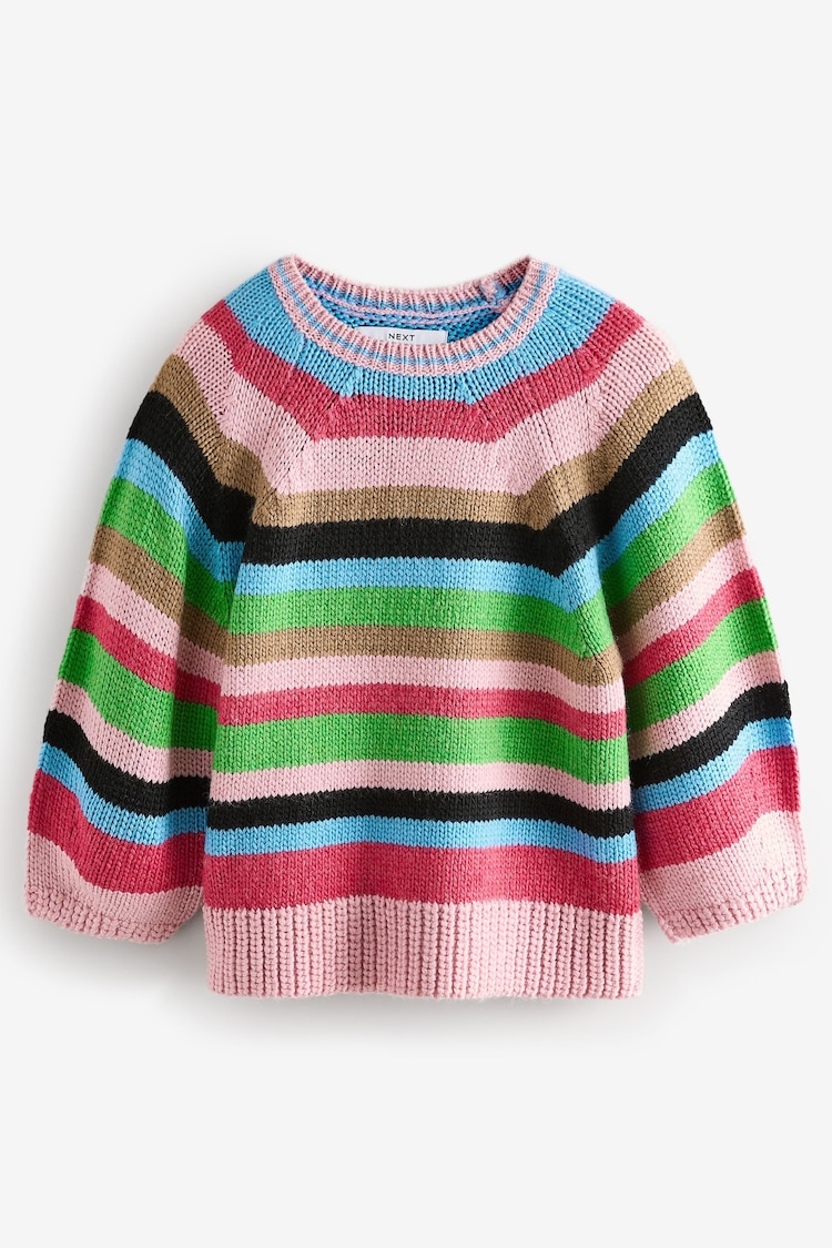 Pink Multi Bright Half Sleeve Crew Neck Jumper with Wool - Image 1 of 1