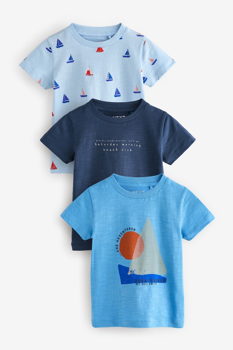 Blue Boats Short Sleeve T-Shirts 3 Pack (3mths-7yrs) - Image 1 of 1