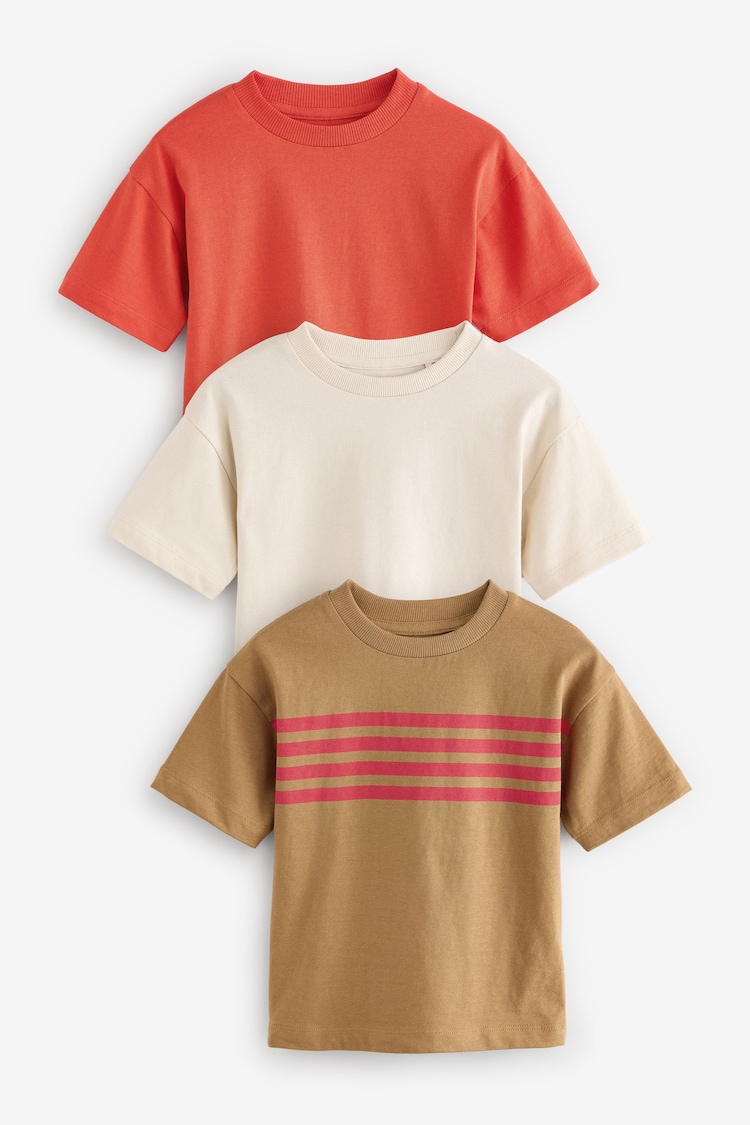 Red/Tan Stripe Short Sleeve T-Shirts 3 Pack (3mths-7yrs) - Image 1 of 1