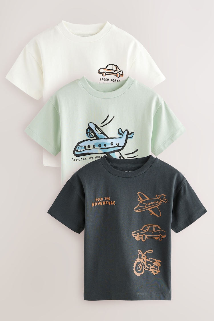 Black/White Transport Short Sleeve T-Shirts 3 Pack (3mths-7yrs) - Image 1 of 1