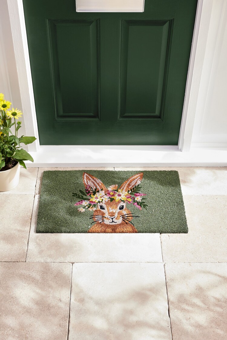 Green Bunny Floral Doormat - Image 1 of 1
