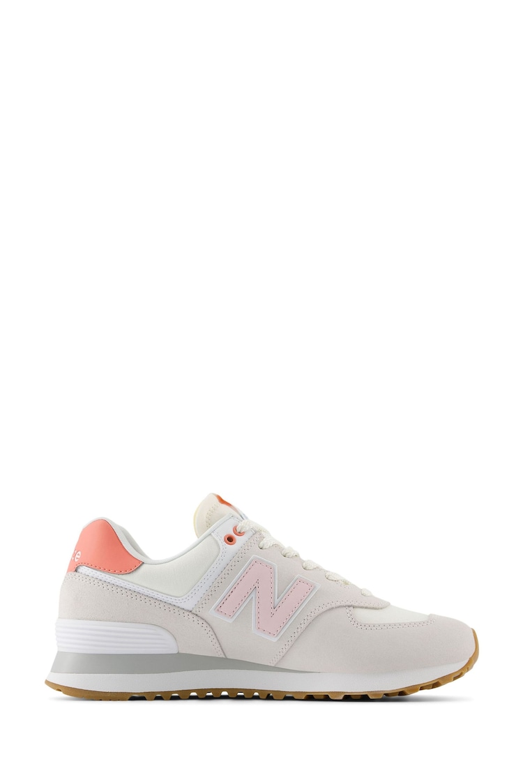 New Balance White/Pink Womens 574 Trainers - Image 1 of 1