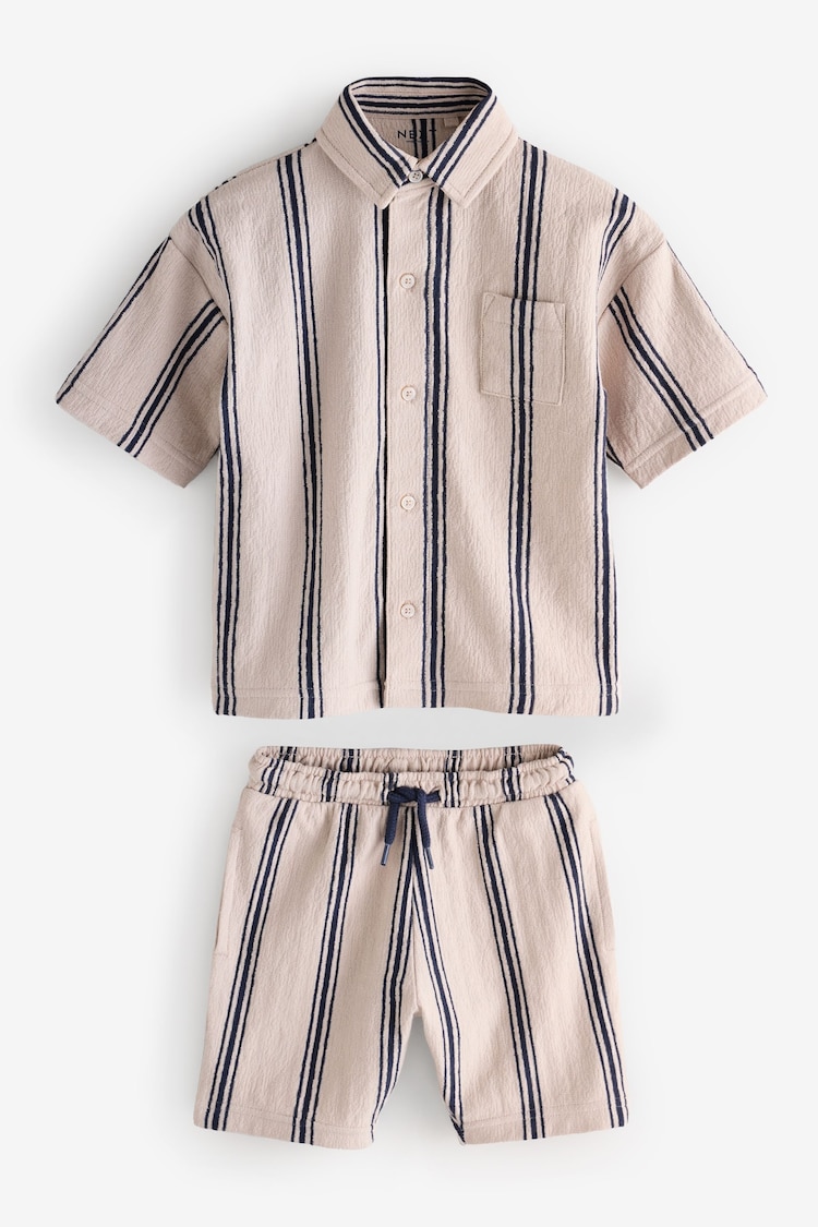 Neutral Striped Short Sleeve Shirt & Shorts Set (3mths-7yrs) - Image 1 of 1