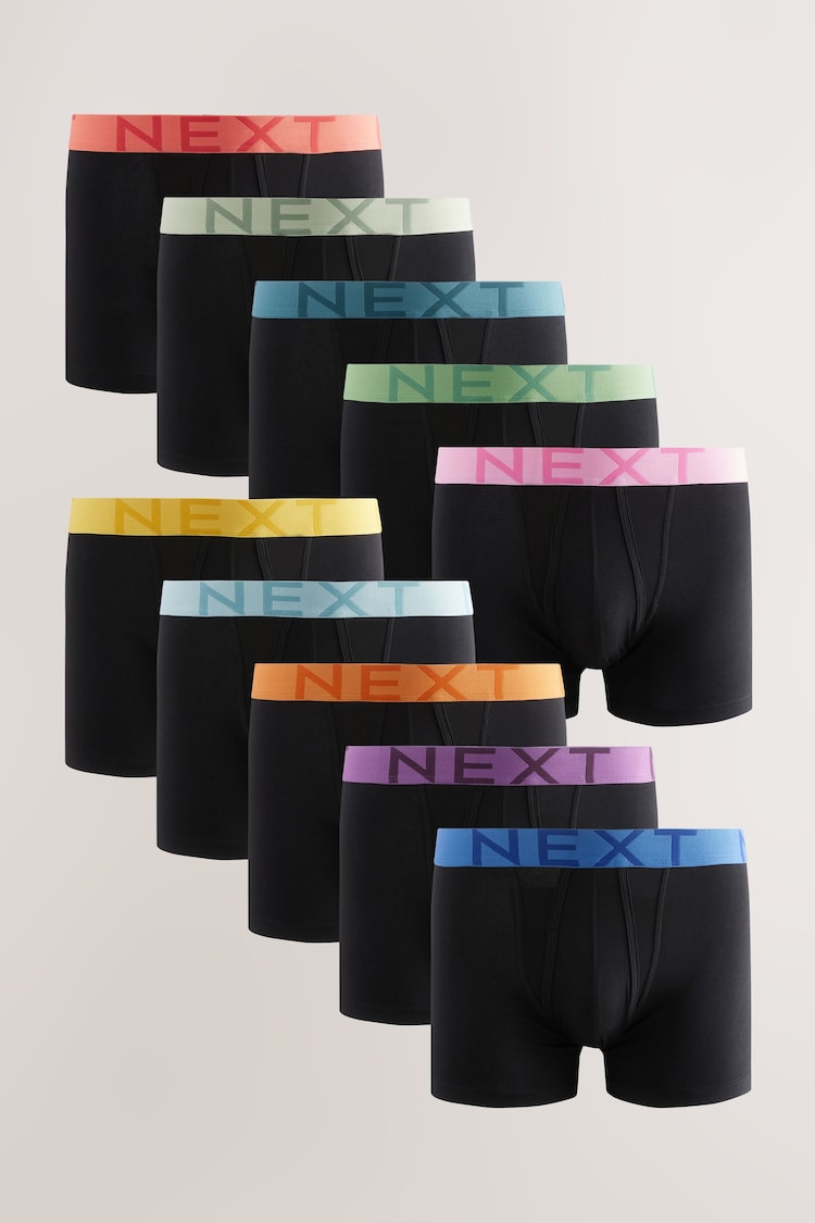 Black Bright Waistband 10 pack A-Front Boxers - Image 1 of 1