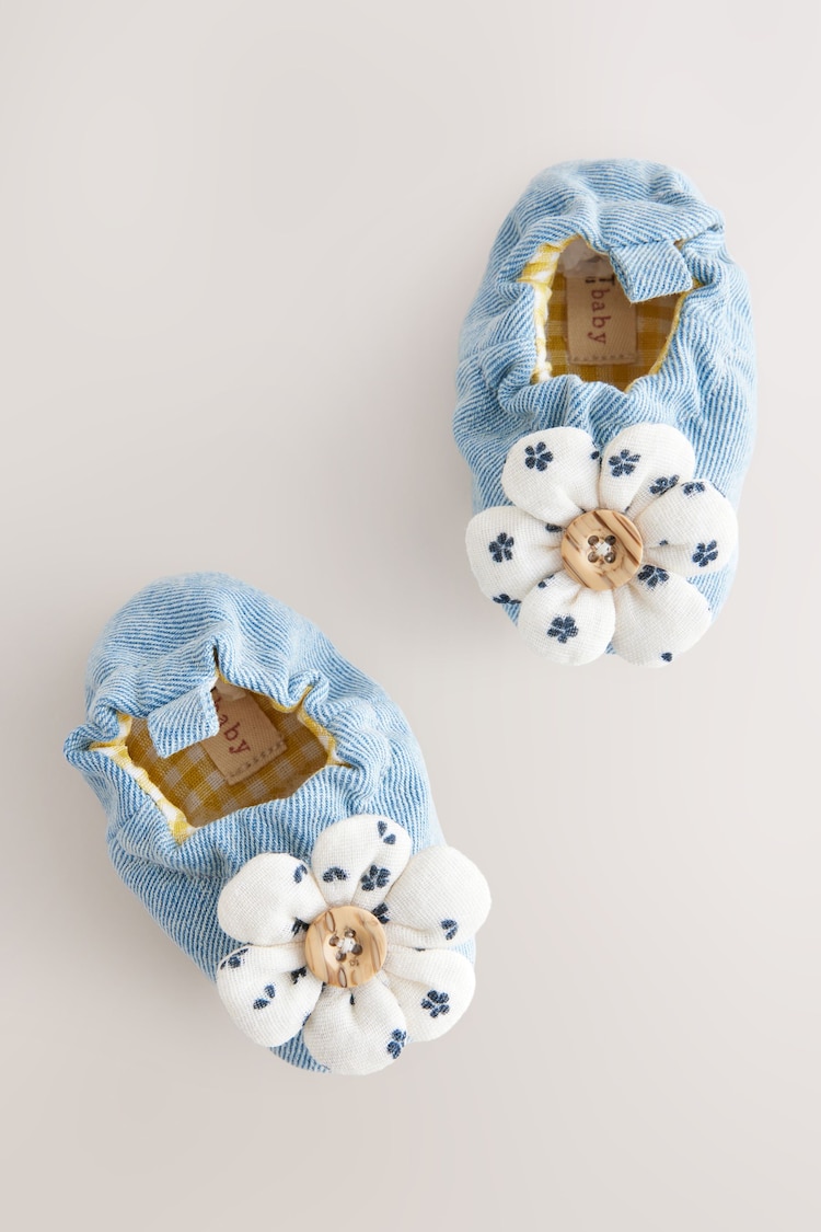Blue Denim Flower Baby Slip On Shoes (0-24mths) - Image 1 of 1